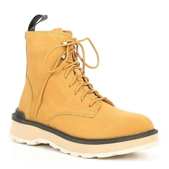 Sorel Hi Line Lace Waterproof Leather Platform Boots COLOR Geo Yellow/ Size 8 - Picture 1 of 16